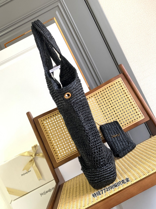 Y*L icare in raffia tote black - 37–55 x 43 x 5 cm