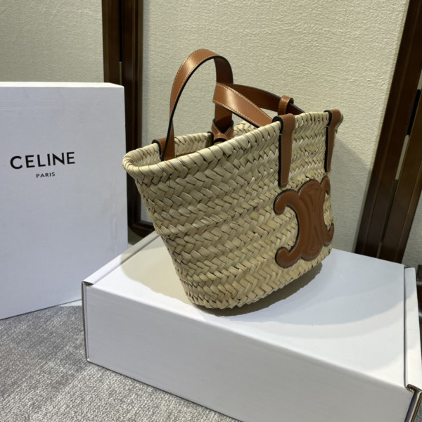 CELIN* TRIOMPHE CELIN* CLASSIC PANIER IN PALM LEAVES AND CALFSKIN