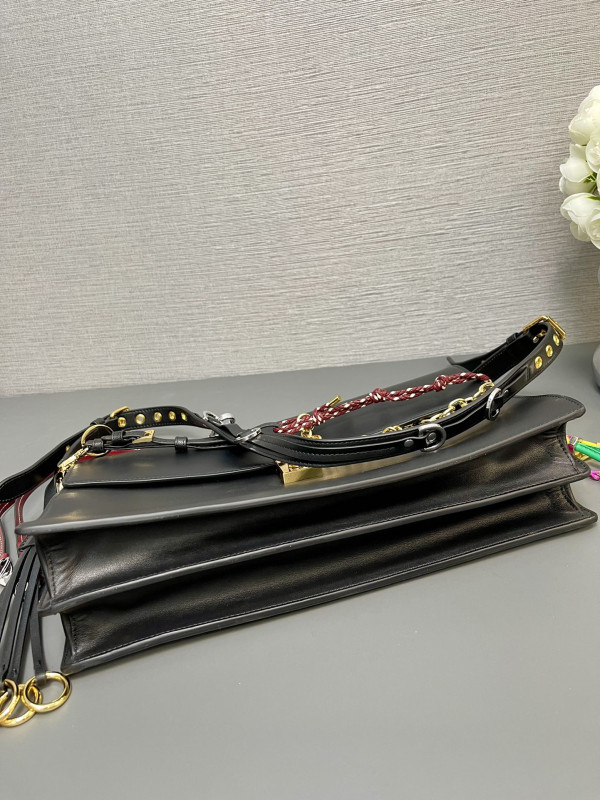 Pra*a soft sound large leather shoulder bag with charms